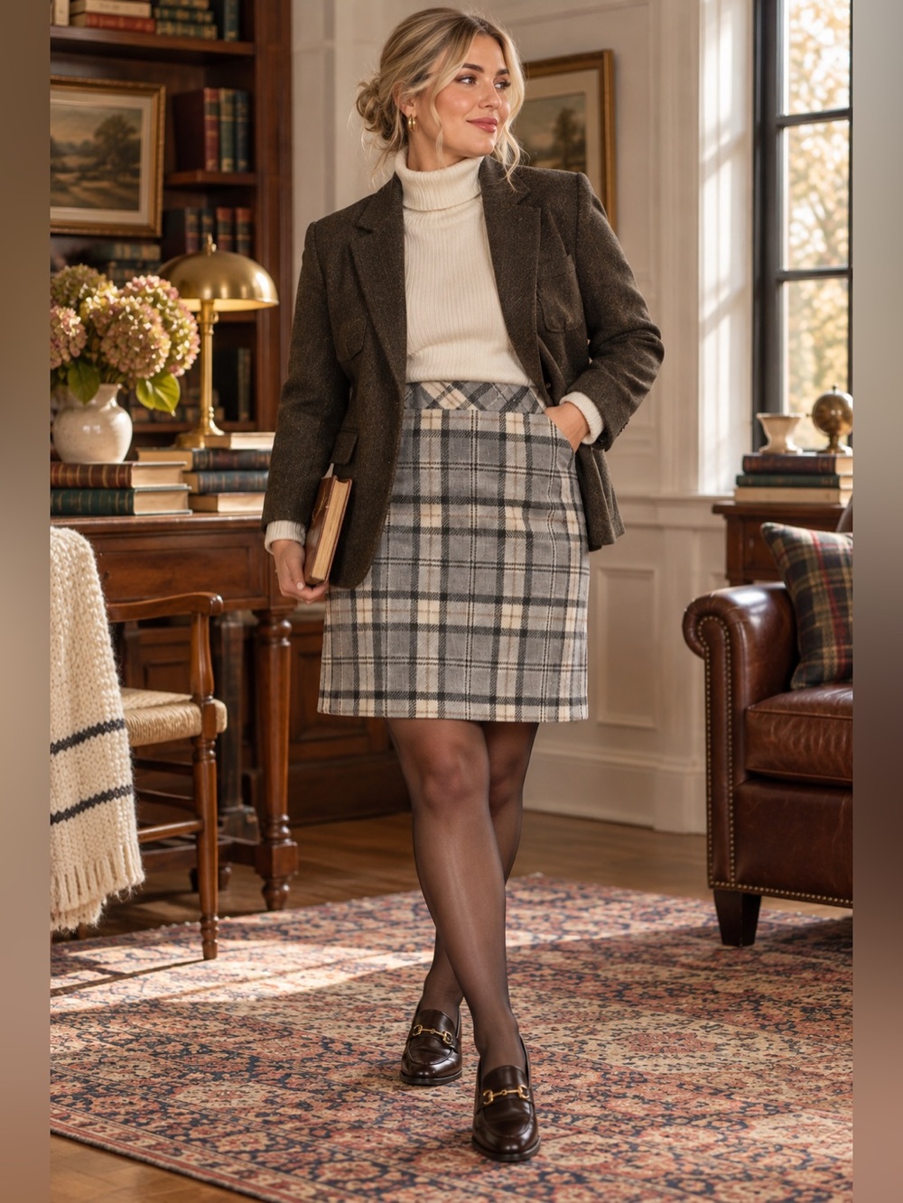 L.L.Bean Favorite Fit Women’s 12 Plaid Wool Skirt Gray Heritage Preppy